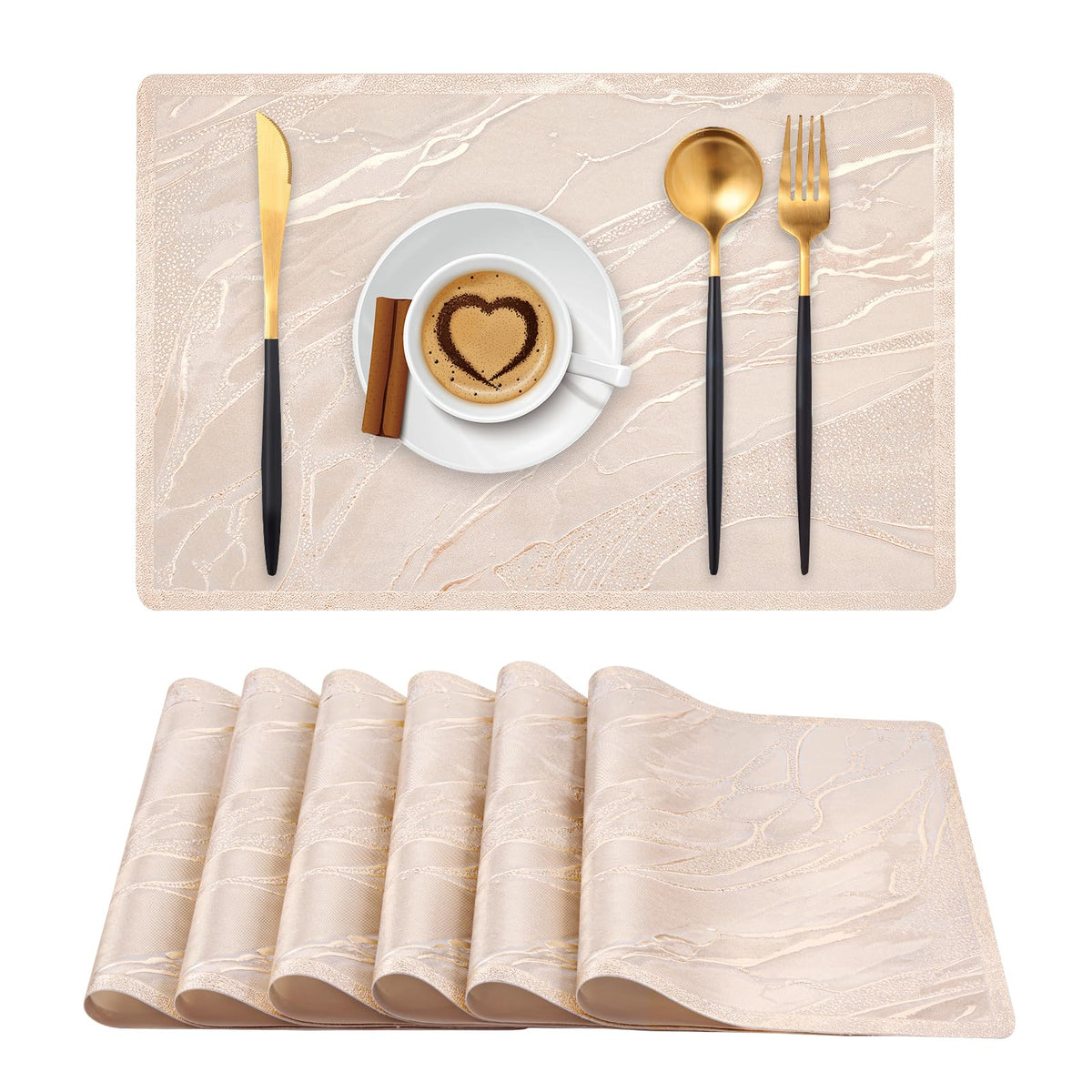 Gold Rectangle Placemats Set of 6 Daisy Vinyl Place Mats for Dining Tables