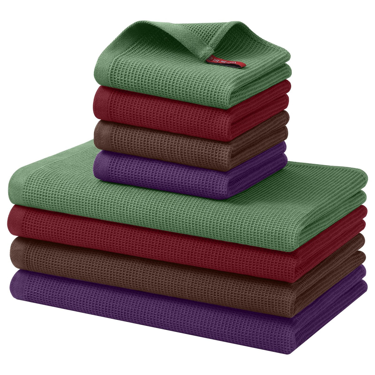 Homaxy 100% Cotton Kitchen Towels and Dishcloths Set - 8 Pack Waffle Weave Soft and Absorbent Dish Towels - 26 X 16 Inch and 12 X 12 Inch - Beige/Dark Grey/Brown/Light Grey