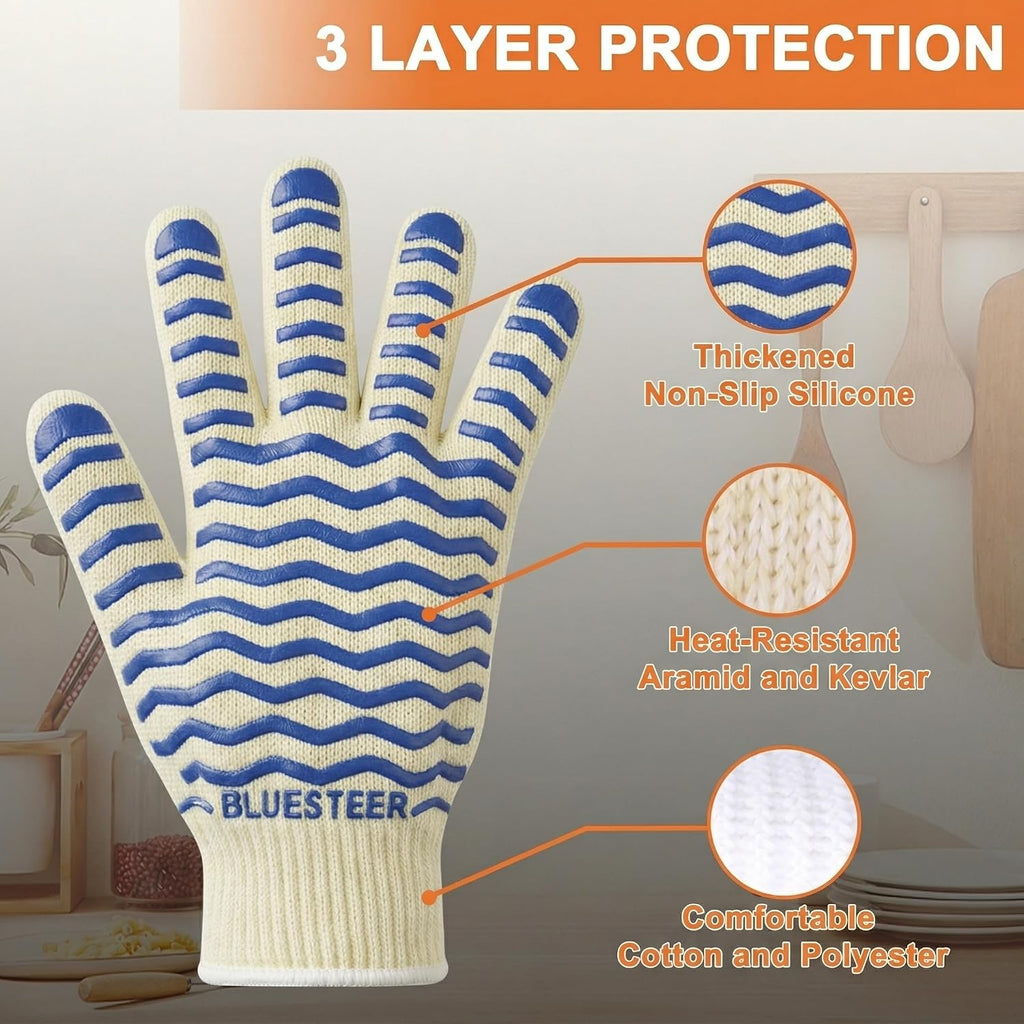 Oven Gloves 932°F Heat Resistant Oven Mitts with Fingers,1 Pair