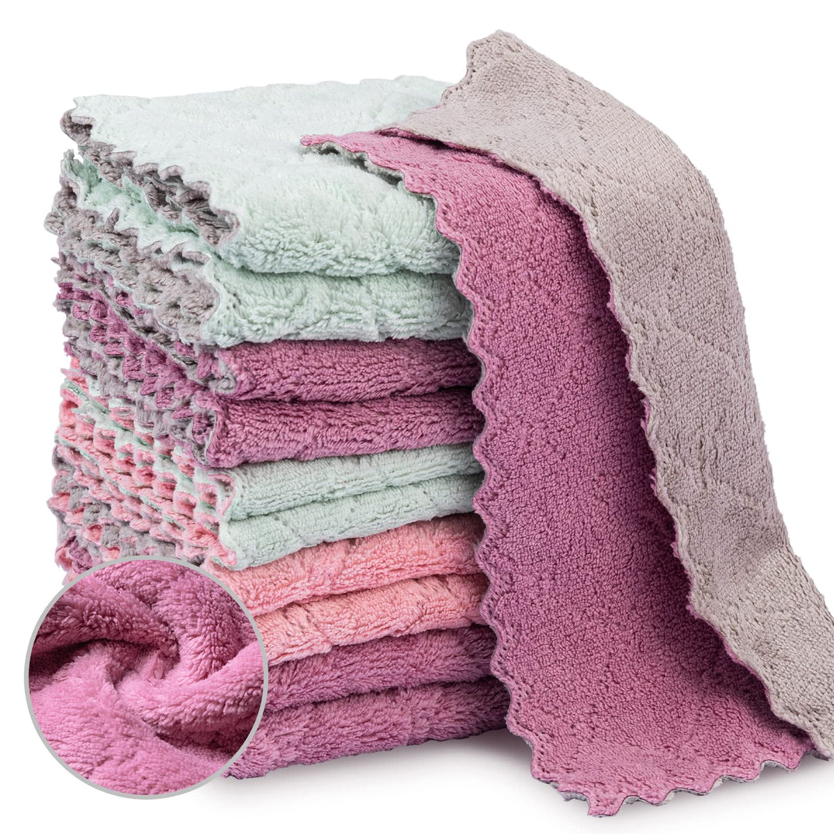 Bessrung 20 Packs Kitchen Cloth Dish Towels, Nonstick Oil Fast Drying Washcloths, Premium Dish Cloths for Kitchen, Car, Bathroom Cleaning, Reusable Highly Absorbent Cleaning Clothes, Mix-Colors
