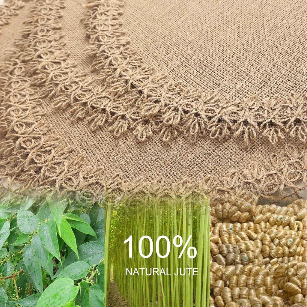 FunWheat Burlap Round Braided Placemats Set of 12 for Dining Tables 15 Inch Heat Resistant Jute Table Mats Farmhouse Woven Fabric Natural Place mats (Brown Jute Lace)