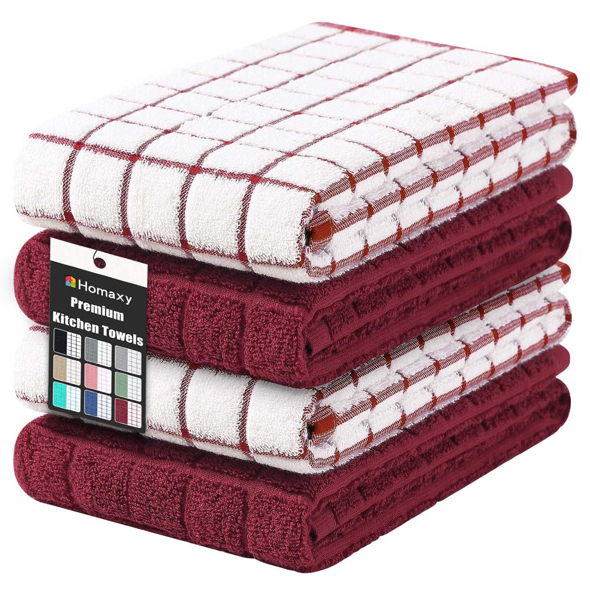 Homaxy Large Premium Cotton Kitchen Towels 16"x 28", 6 Pack, Grey