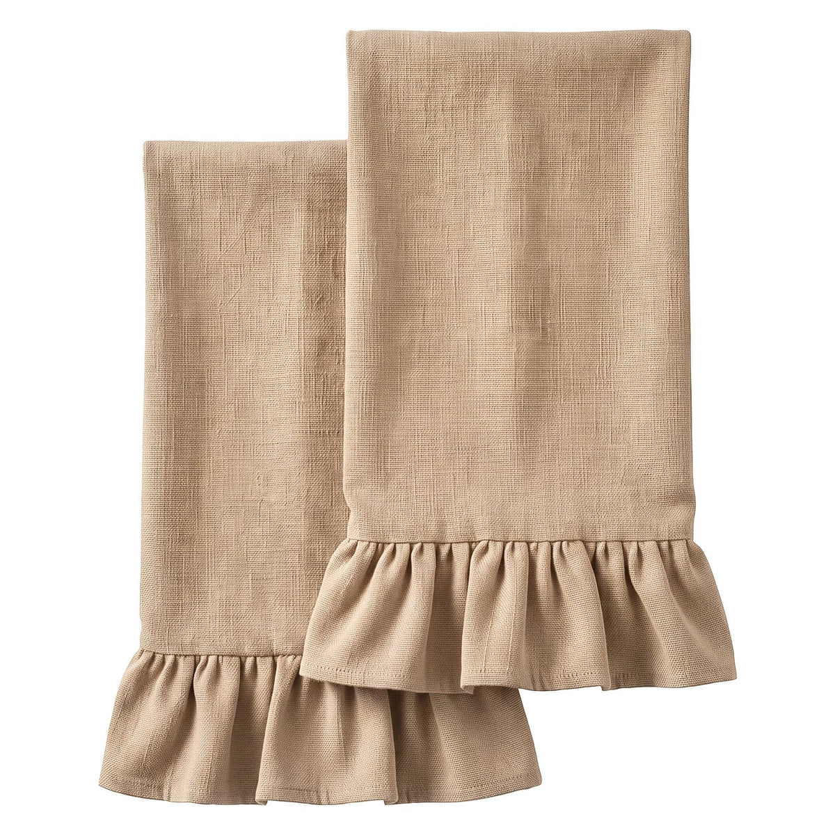 HunnmingRe 2 Pcs Green Gingham Kitchen Towels Cotton Ruffled