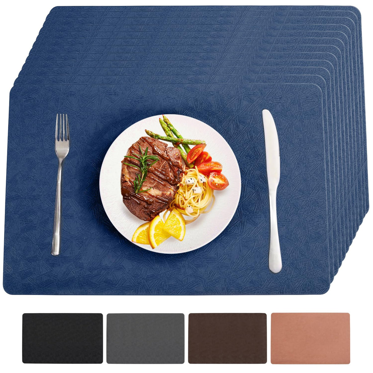 Vinyl Plastic Placemats Set of 6 Waterproof Wipeable Table Mats