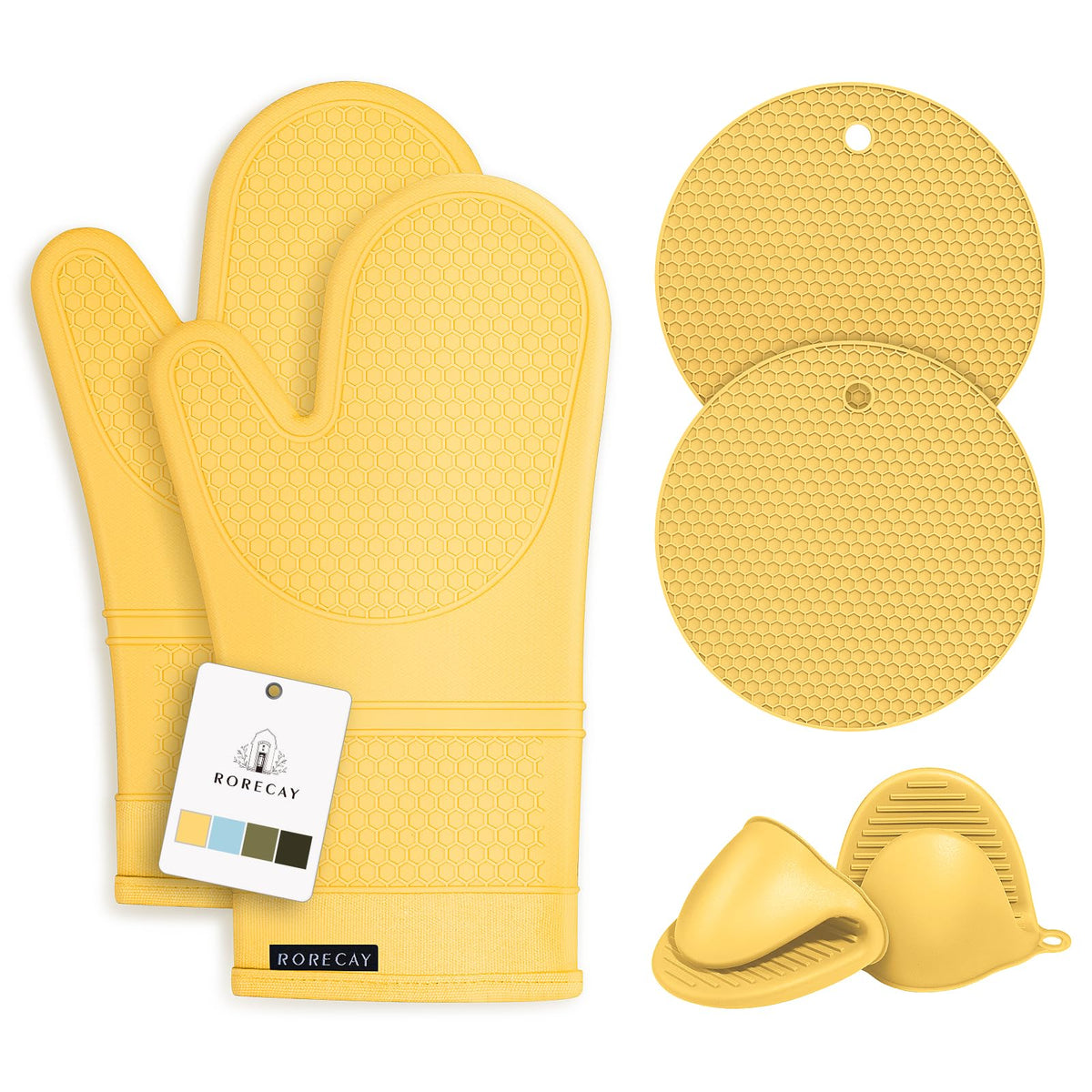 RORECAY Silicone Oven Mitts and Pot Holders Sets, Gloves for Kitchen, Beige