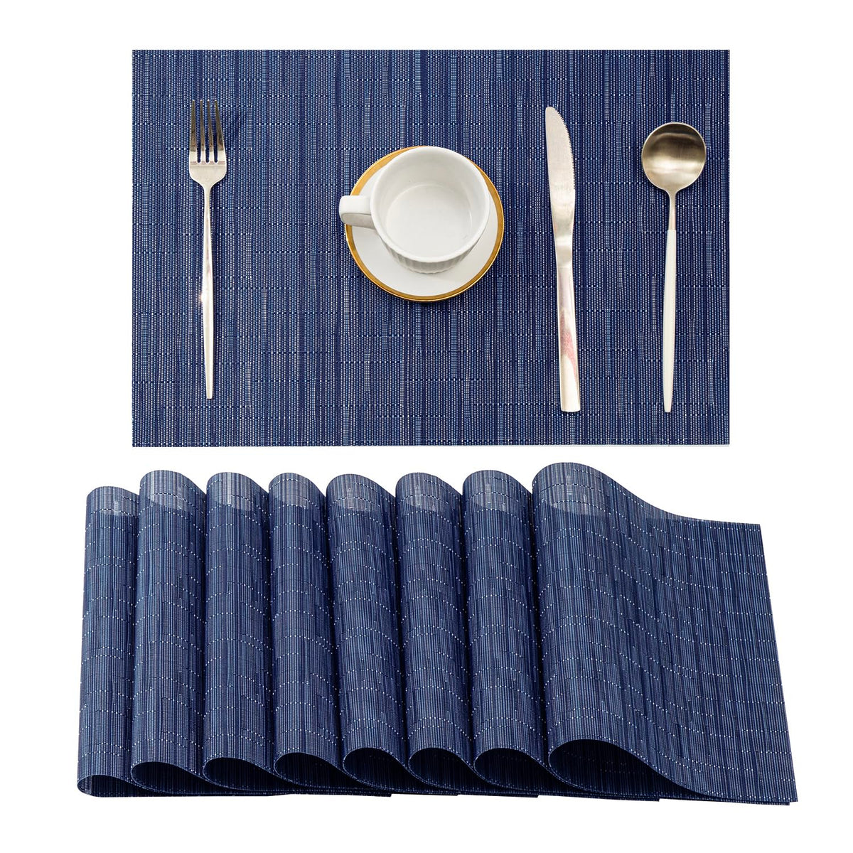 Beige White Placemats Set of 4 - Heat Resistant Non-Slip Place mats for Dining Table, Washable Durable PVC Vinyl Woven Table Mats(Beige White, 4)