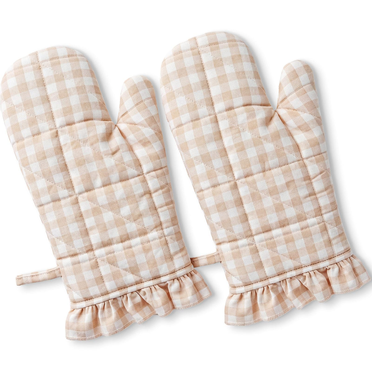 Twistover Ruffle Gingham Oven Mitts 2-Pack Set, Sage Green, 7"x13"