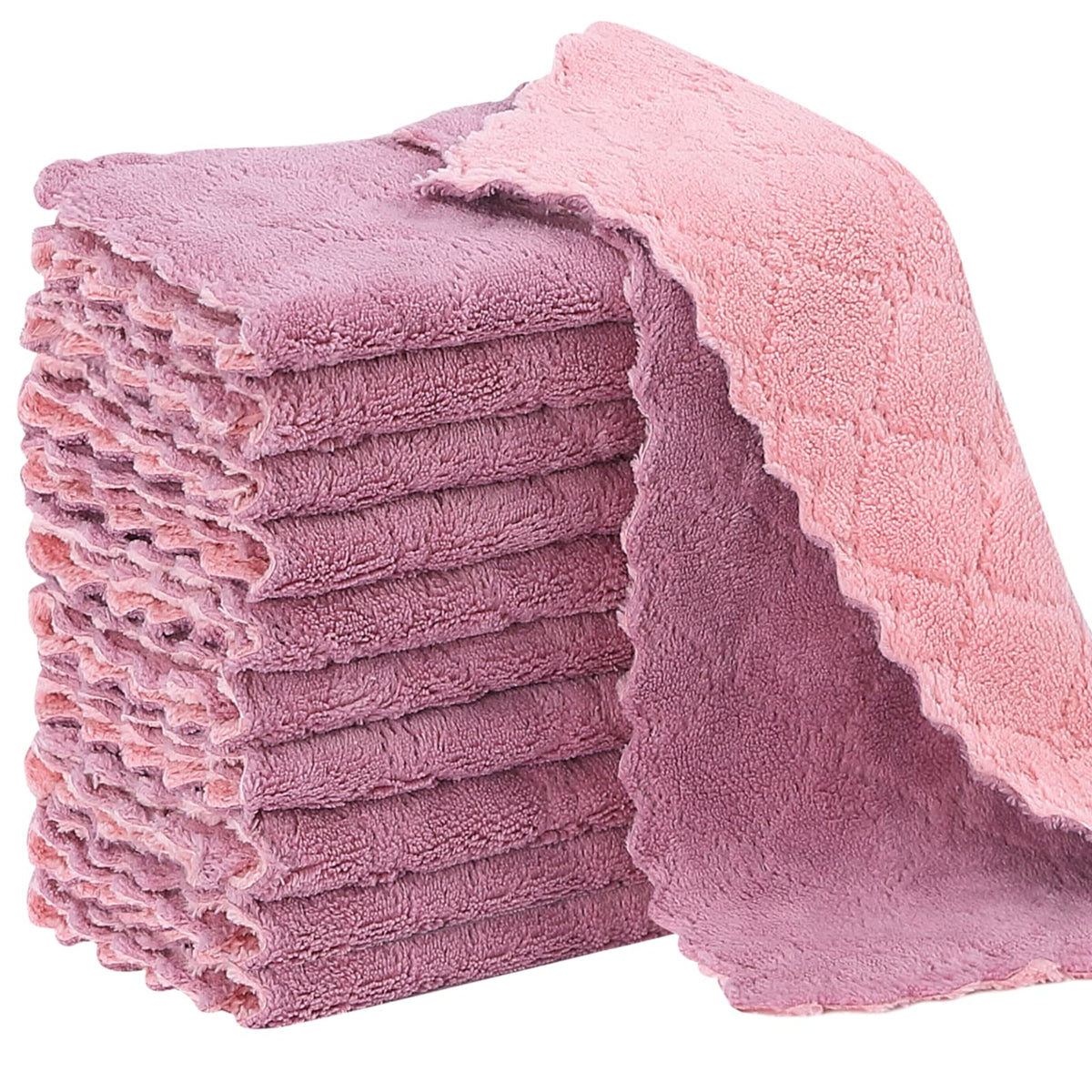 Rachan 22Pack Kitchen Dish Cloths,Reusable Dish Towels,Nonstick Oil Washable Fast Drying,Super Absorbent Coral Velvet Cleaning Cloths for Cleaning Tableware,Kitchen,Bathroom (Green-grey10 x 6")