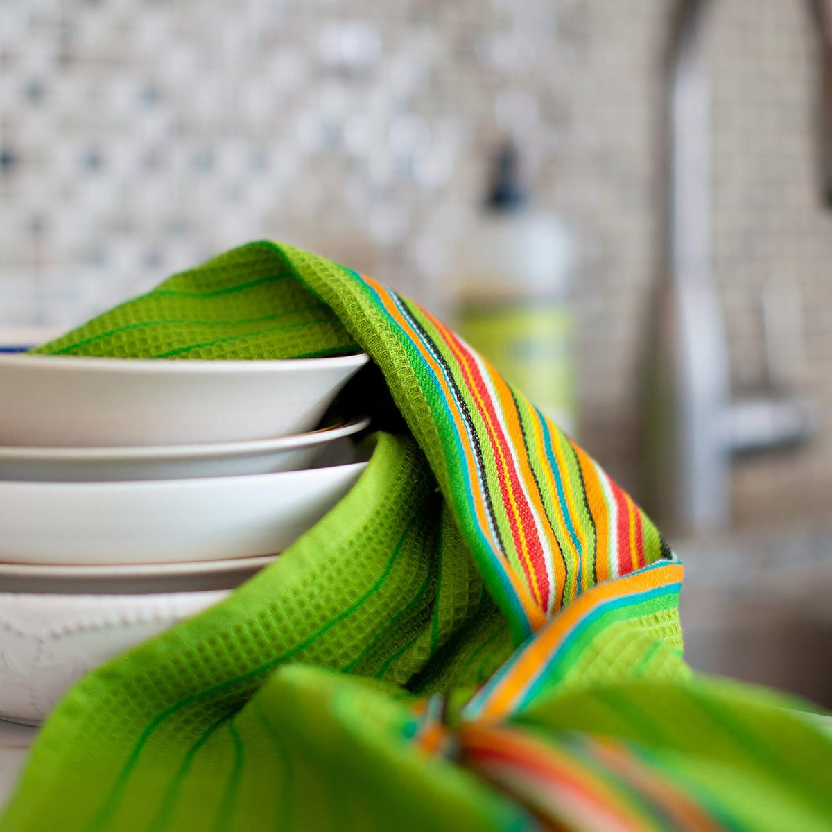 COTTON CRAFT Salsa Stripe Kitchen Towels - 12 Pack 100% Cotton Dish Cloth