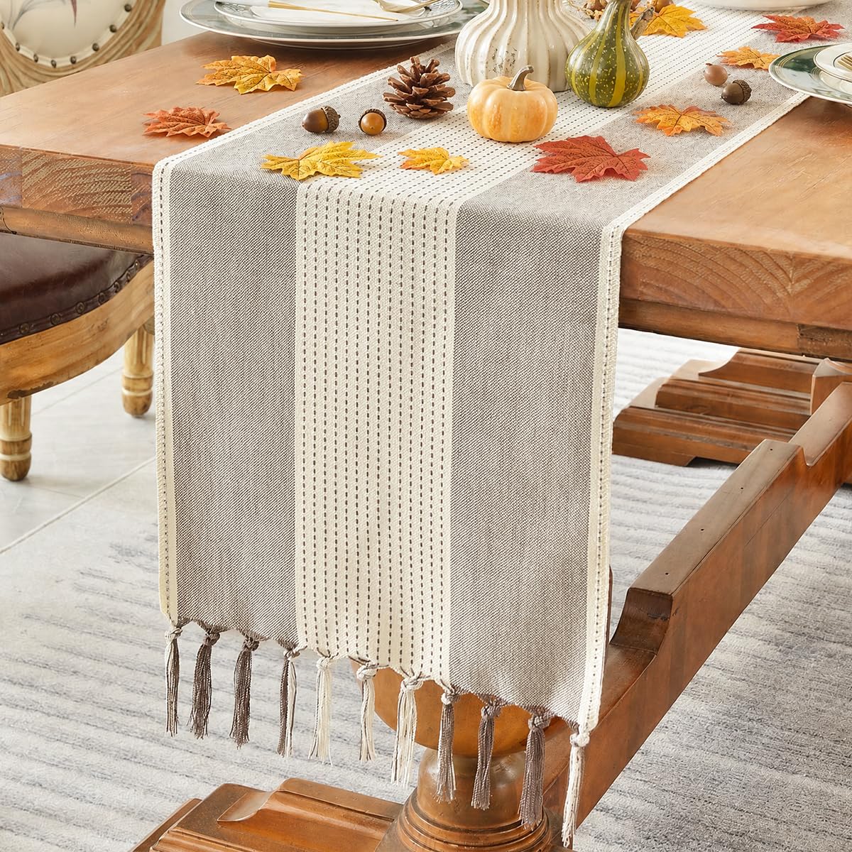 Wracra Linen Placemats, 12 x 18 Inch Set of 4 Placemats, Farmhouse Macrame Place Mats for Kitchen Table and Heat Resistant-Hemstitch Light Coffee 4PCS