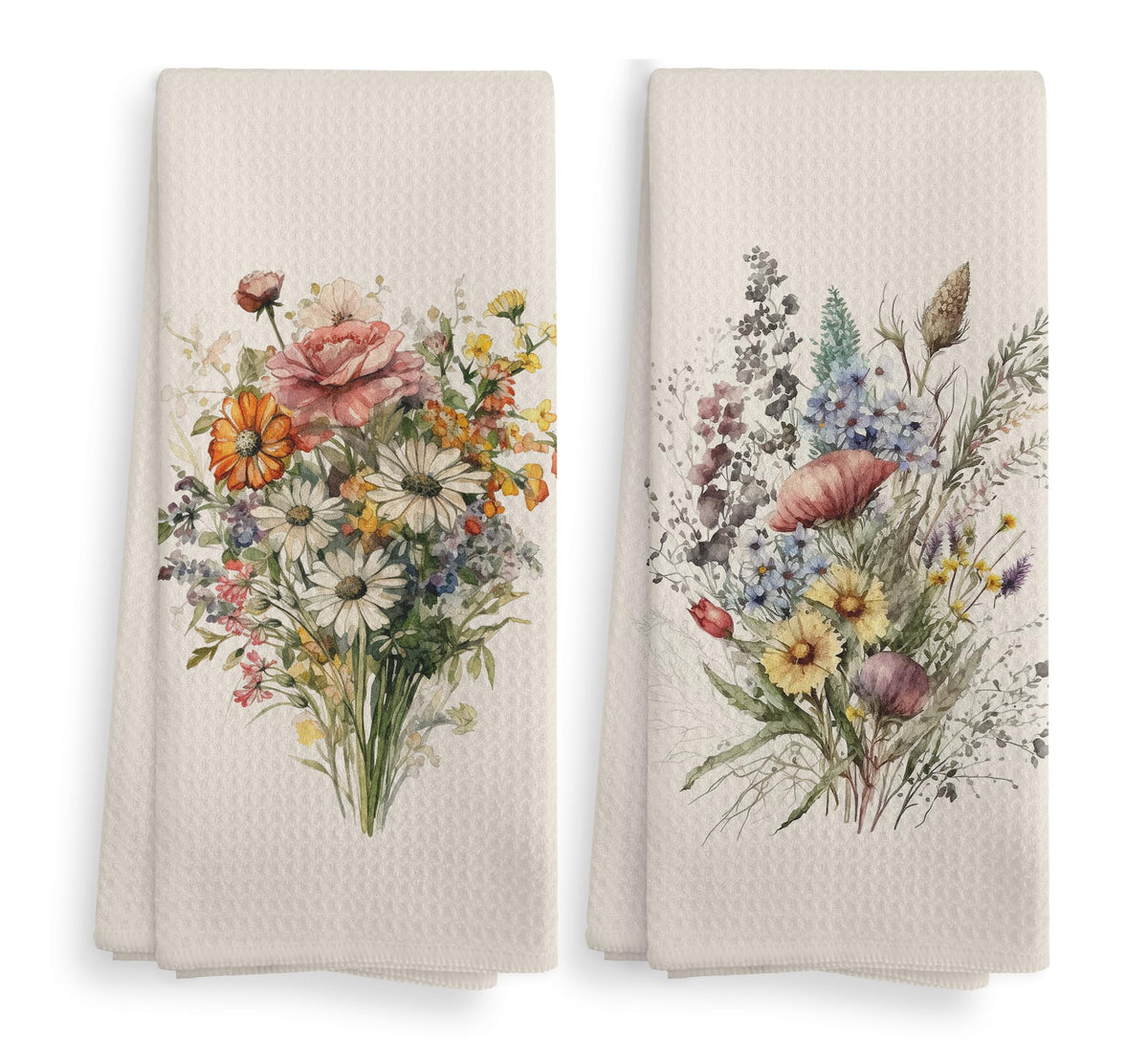 Vintage Floral Kitchen Towels and Dishcloths Set of 2, Vintage Decorative Kitchen Towels, Bouquet Decorative Towels, Retro Wildflower Drying Cloth Hand Towels for Bathroom Kitchen, 16×24 Inches