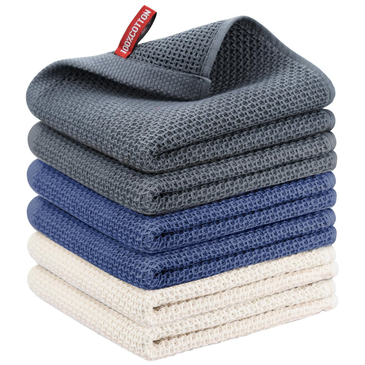 Nialnant 6 Pack Kitchen Towels and Dishcloths Sets,100% Cotton Soft Absorbent Quick Drying Dish Towels for Kitchen,Washing Dishes,12x12 Inches, Multi Color