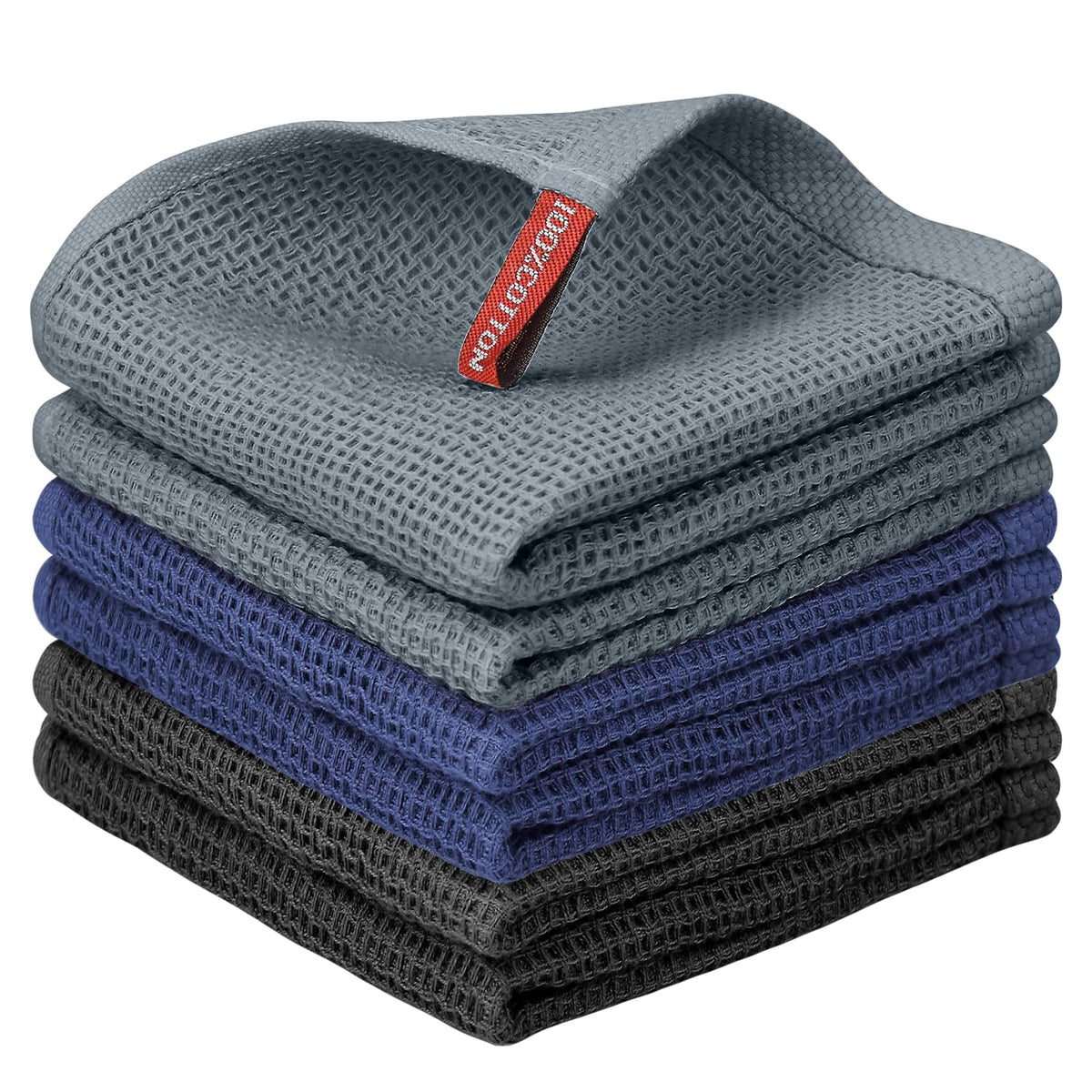 Nialnant 6 Pack Kitchen Towels and Dishcloths Sets,100% Cotton Soft Absorbent Quick Drying Dish Towels for Kitchen,Washing Dishes,12x12 Inches, Multi Color