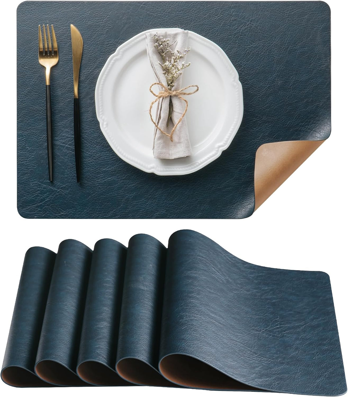 DOLOPL Placemats Set of 6, Reversible Dual-Color Faux Leather Place Mats