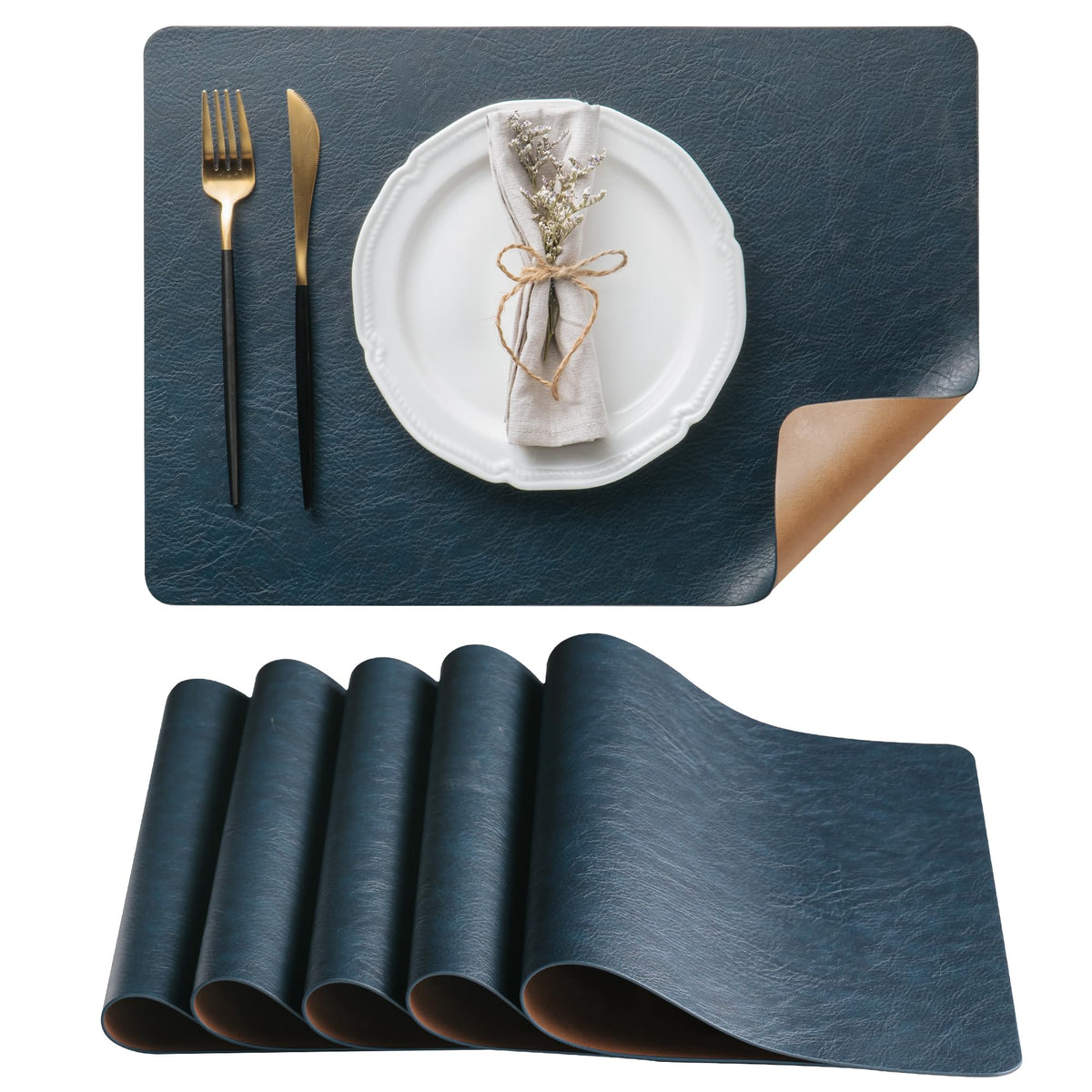 DOLOPL Placemats Set of 6, Reversible Dual-Color Faux Leather Place Mats