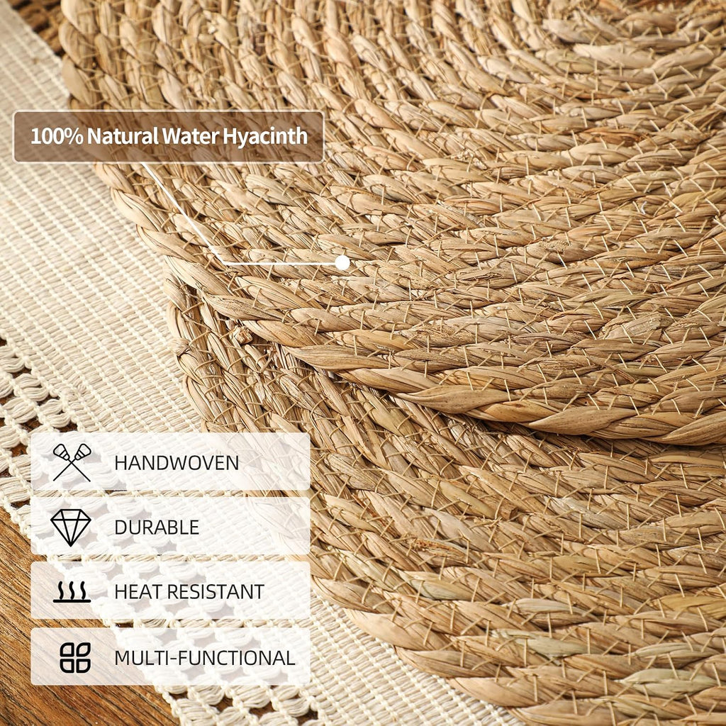13.8'' Round Woven Placemats Set of 12, Boho Wicker Chargers, Terrekraft