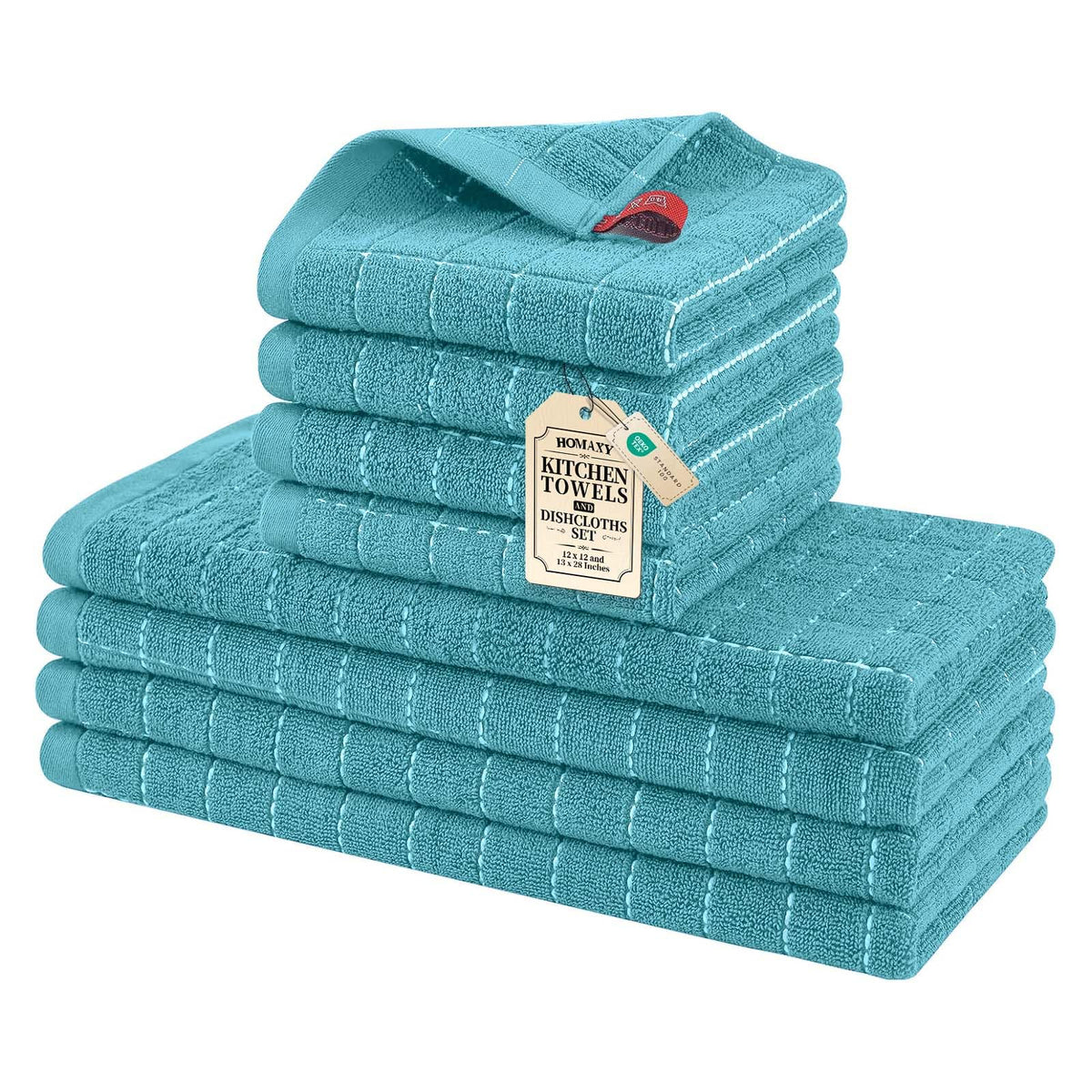 Homaxy Cotton Terry Kitchen Towels and Dishcloths Set of 8, Black