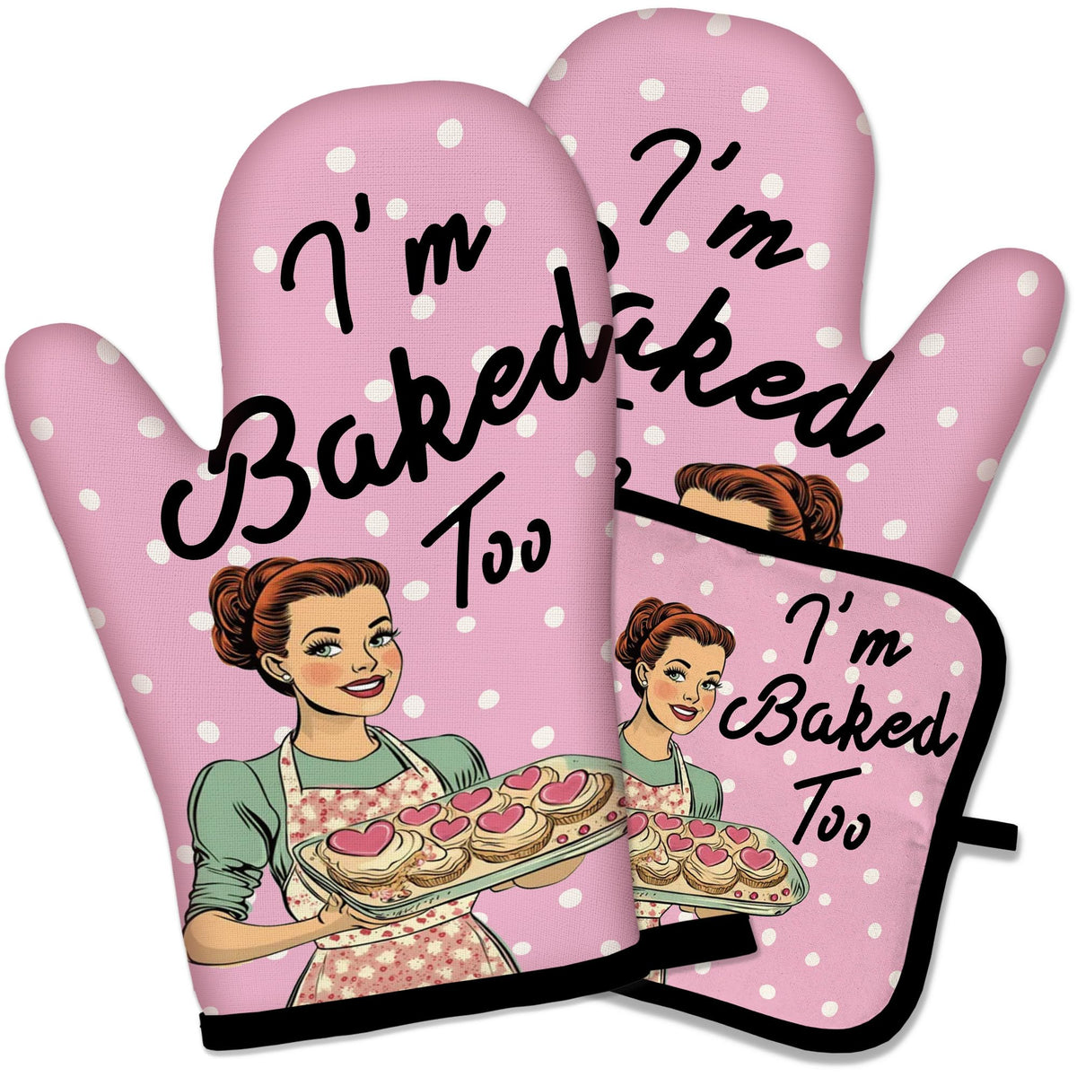 Funny Oven Mitts and Pot Holders Set, Baking Because Murder Cooking Mitts