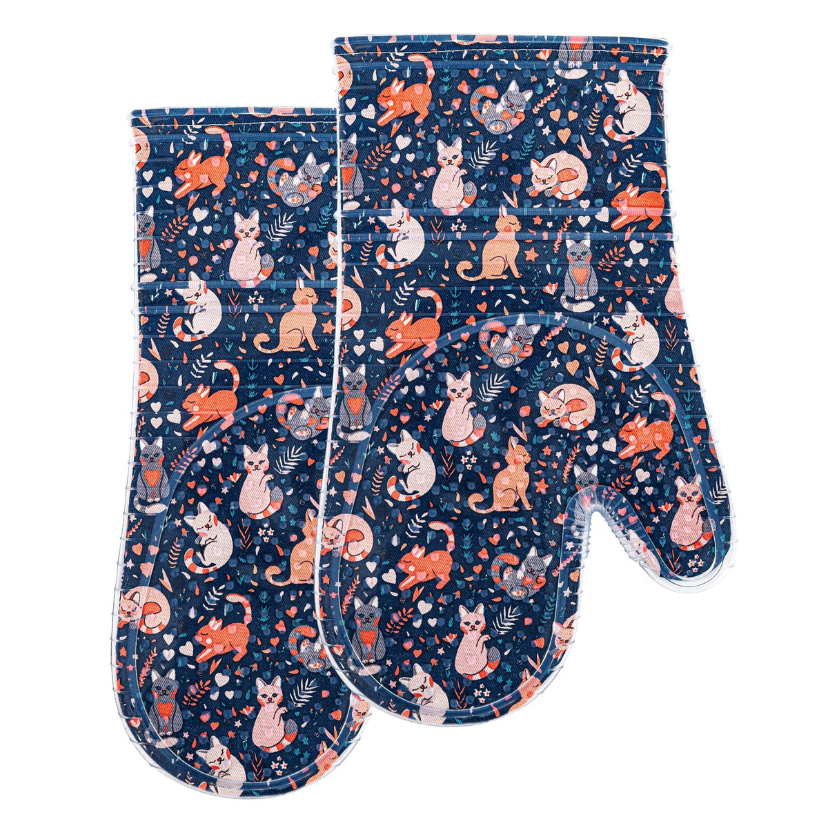 Oven Mitts with Transparent Clear Silicone Shell and Nice Cacturs Flower Printing
