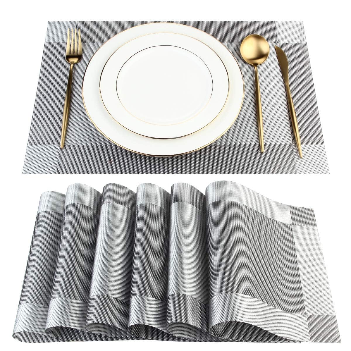 DACHUI Placemats Set of 6, Linen Look Woven Place Mats (Beige)