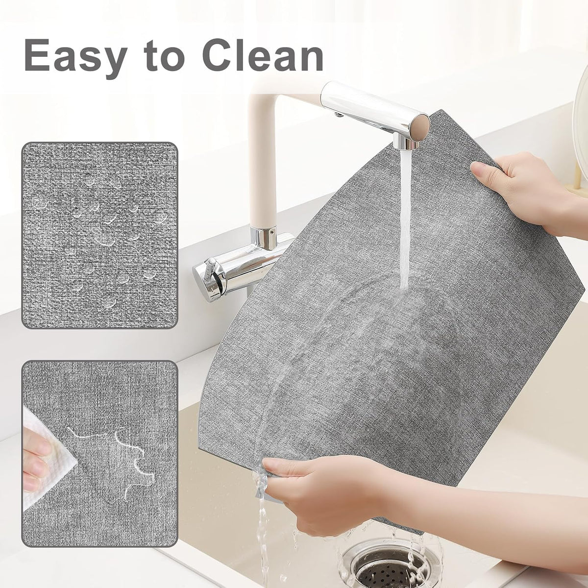 Homaxy Wedge Faux Leather Placemats for Round Table, Set of 6, Light Grey