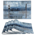 Blue and Grey Placemats Set of 4 Modern Abstract Art Placemats Heat Resistant Non-Slip Artwork Dining Placemats Washable Table Mats for Home Kitchen (Blue and Grey, 18"X12")