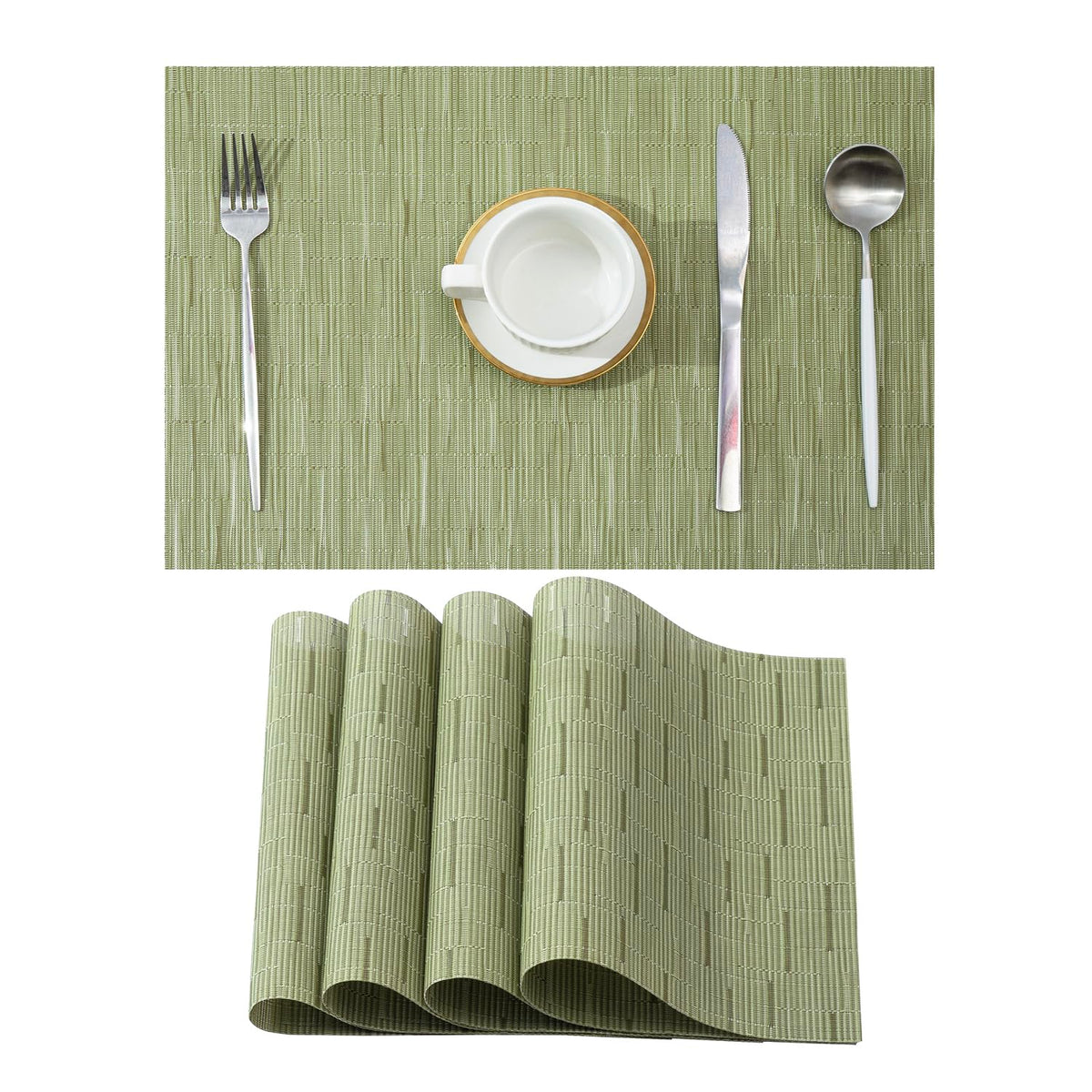 Beige White Placemats Set of 4 - Heat Resistant Non-Slip Place mats for Dining Table, Washable Durable PVC Vinyl Woven Table Mats(Beige White, 4)