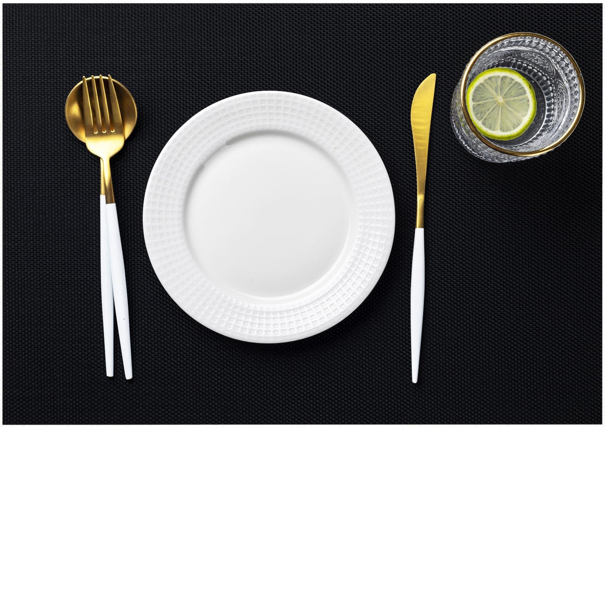LEXMORE Placemats Set of 4 Vinyl/Plastic Woven Place Mats for Kitchen Table Indoor/Outdoor Washable Placemat Wipeable Dining Table Mats(Navy Blue)