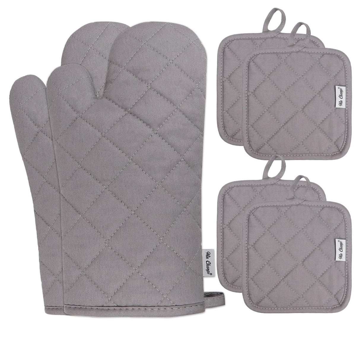Oven Mitts and Pot Holders Sets,6 Pcs Oven Mitts and Potholders with Recycled Cotton High Heat Resistant Extra Thick Long Oven Mitts for Cooking(Black)