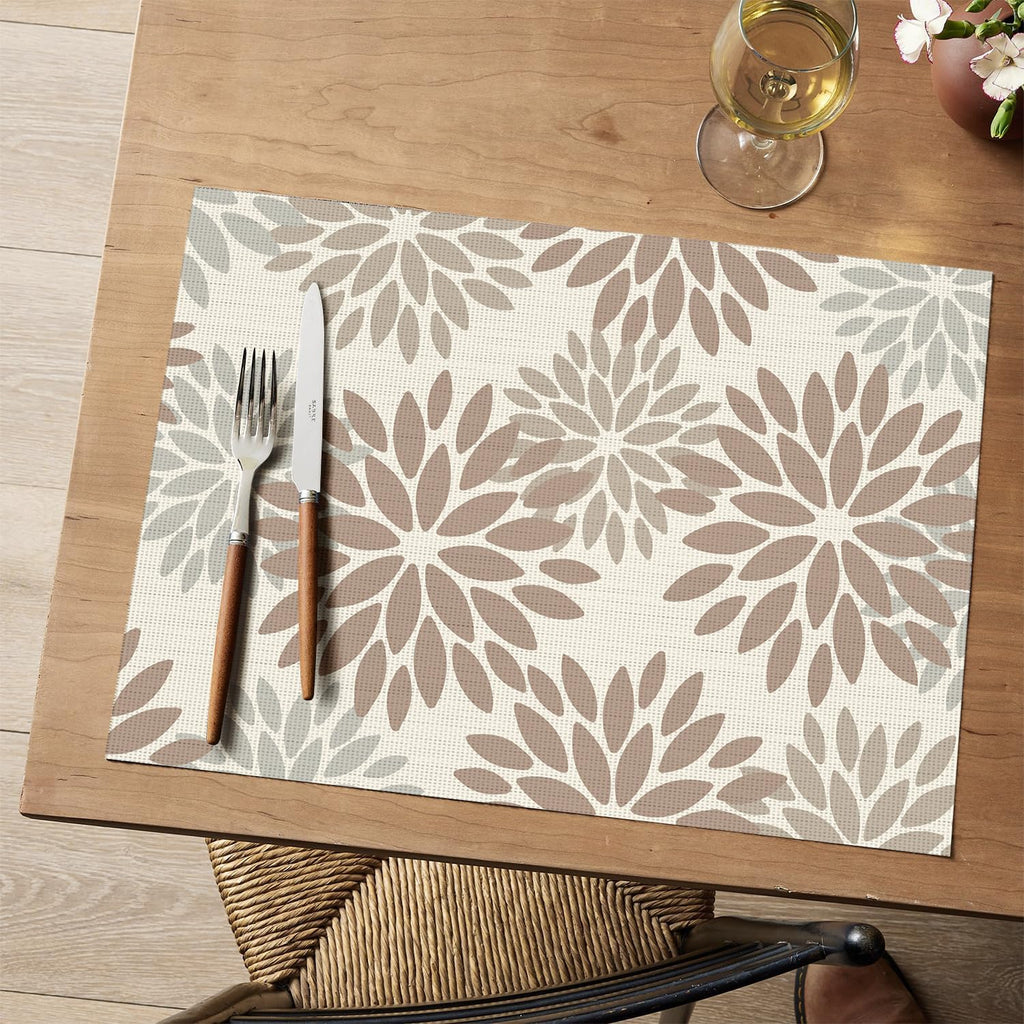 Artoid Mode Floral Vinyl Placemats Set of 4, 12x18 Inch Washable Non-Slip Plastic Vinyl Place Mats for Party Kitchen Dining Decor, Brown