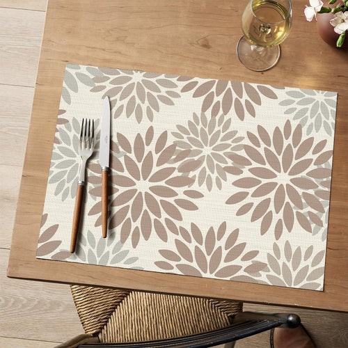 Artoid Mode Floral Vinyl Placemats Set of 4, 12x18 Inch Washable Non-Slip Plastic Vinyl Place Mats for Party Kitchen Dining Decor, Brown