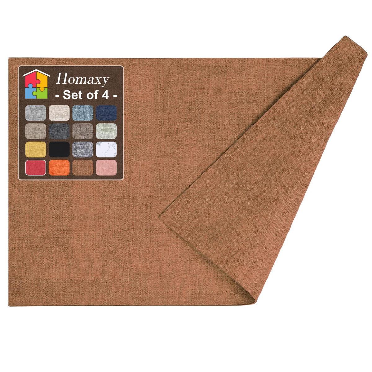 Homaxy Wedge Faux Leather Placemats for Round Table, Set of 6, Light Grey