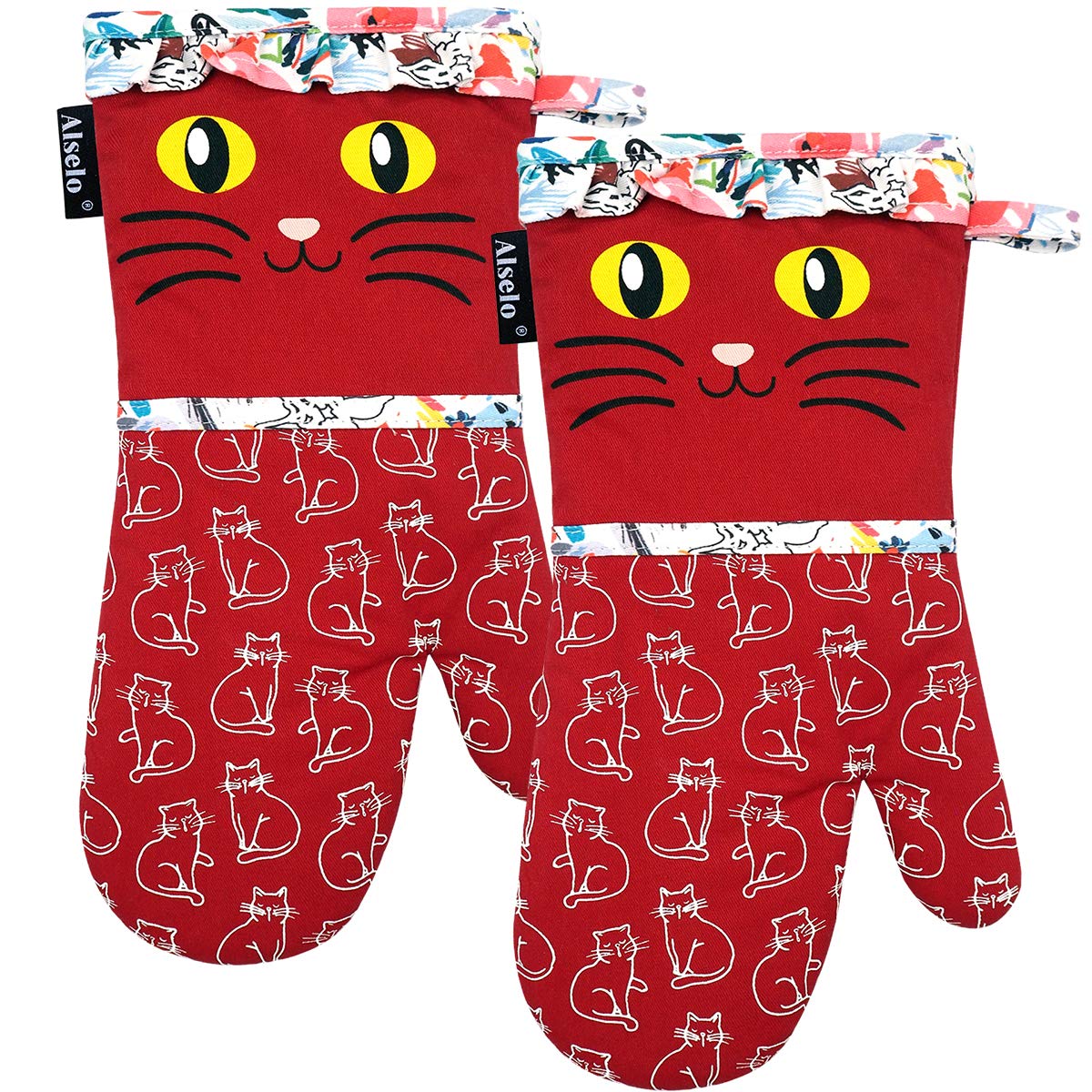 Alselo Oven Mitts 1 Pair, Silicone Printed Kitchen Mittens,7"x13.5"