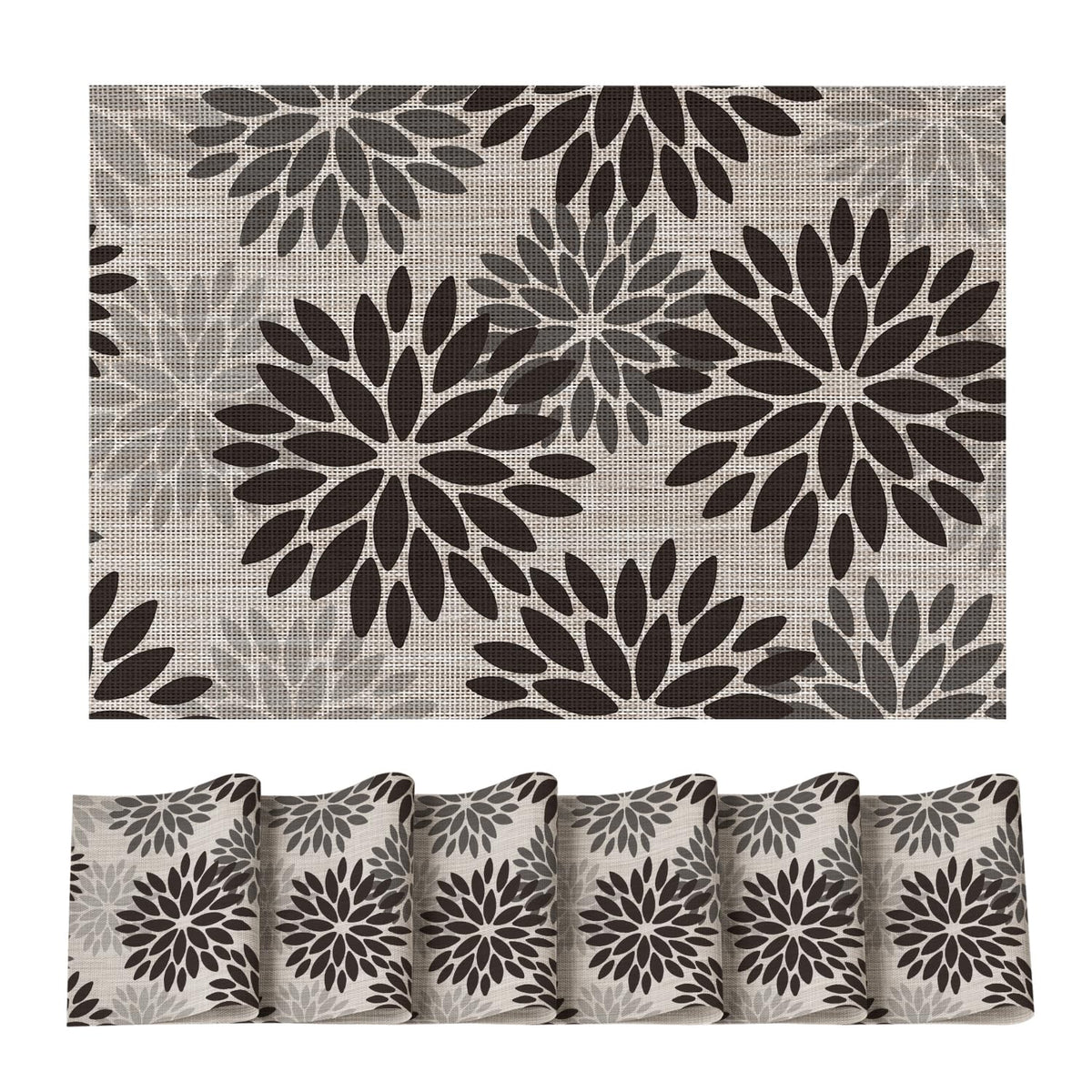 Artoid Mode Floral Vinyl Placemats Set of 4, 12x18 Inch Thanksgiving Washable Non-Slip Plastic Vinyl Place Mats for Party Kitchen Dining Decor, Olive Green