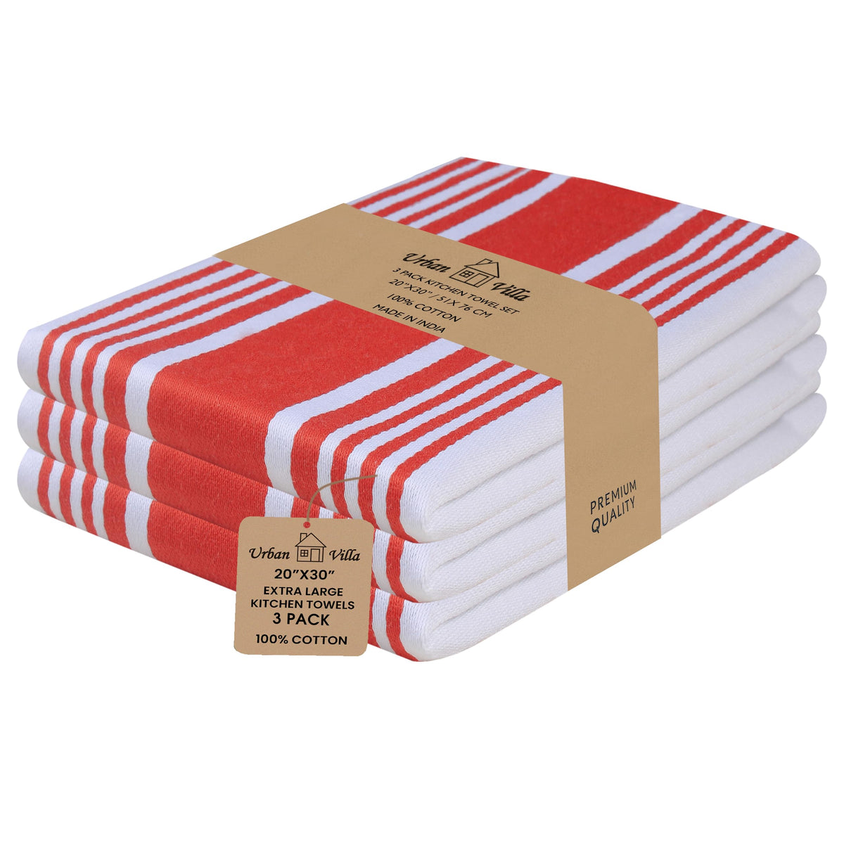 Urban Villa Kitchen Towels Cotton Dish Towels 12”x12” (Set of 8) Grey White