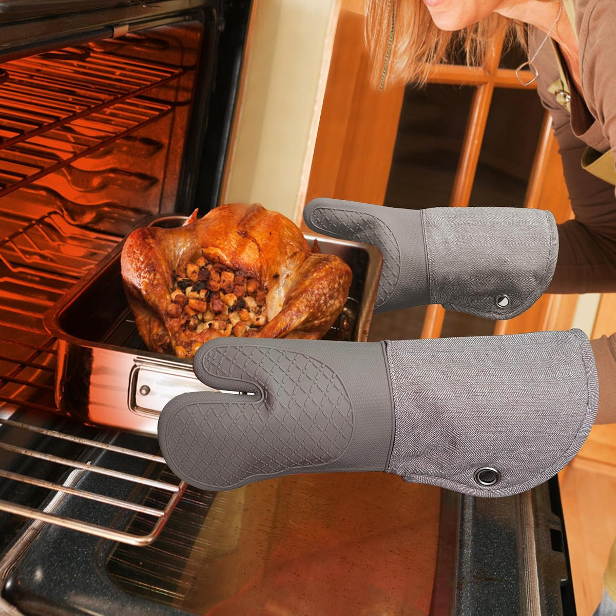 Professional Microwave Silicone Oven Mitts one Pair, Kitchen Mitten Set