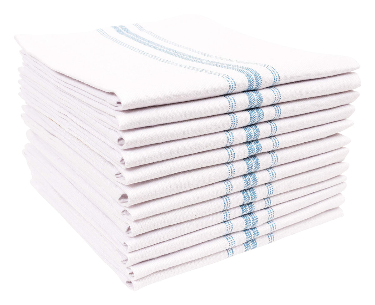KAF Home Classic Farmhouse Stripe Kitchen Towels, Pure Cotton Dish Towels, Towel Dish Cloths for Cooking, Cleaning, and Dining, Set of 12, Blue