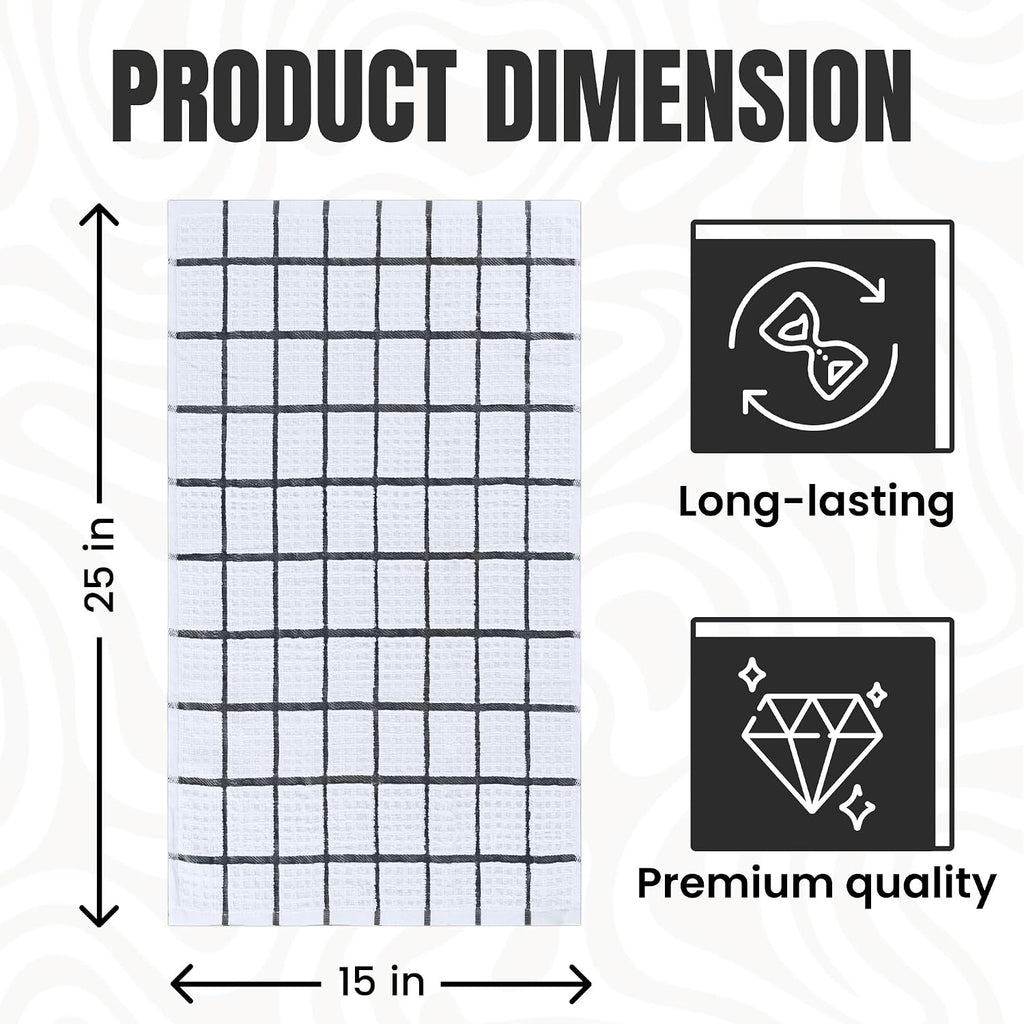 DecorRack Waffle Weave Kitchen Towels 15x25 in, Plaid, Gray (4 Pack)