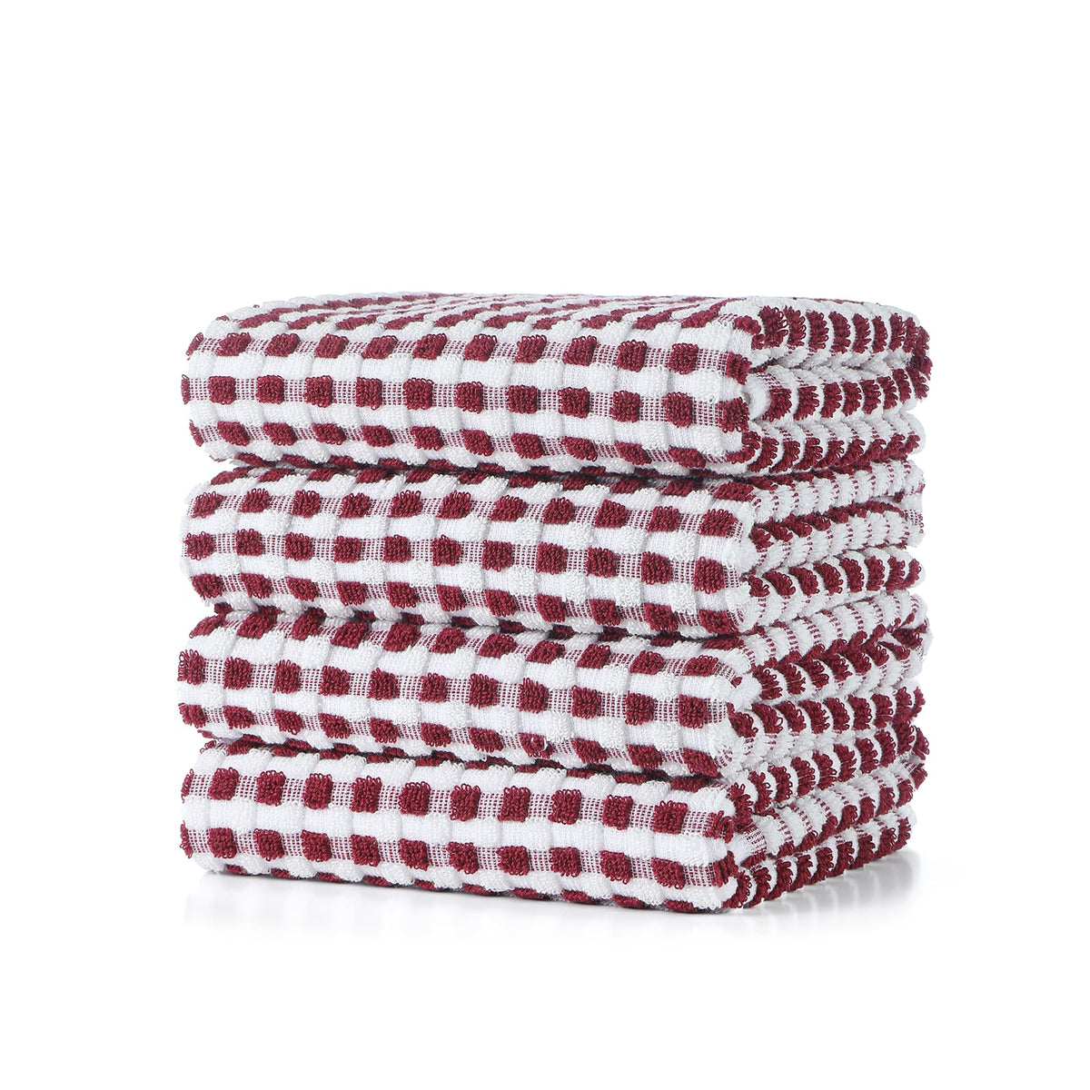 SALAS Cotton Dish Towels Cloths for Kitchen Drying Dishes, Lattice Terry Kitchen Towels, Absorbent Cloths with Hanging Loop, 16‘’ x 26‘’, 4 Packs, Wine Red and Black