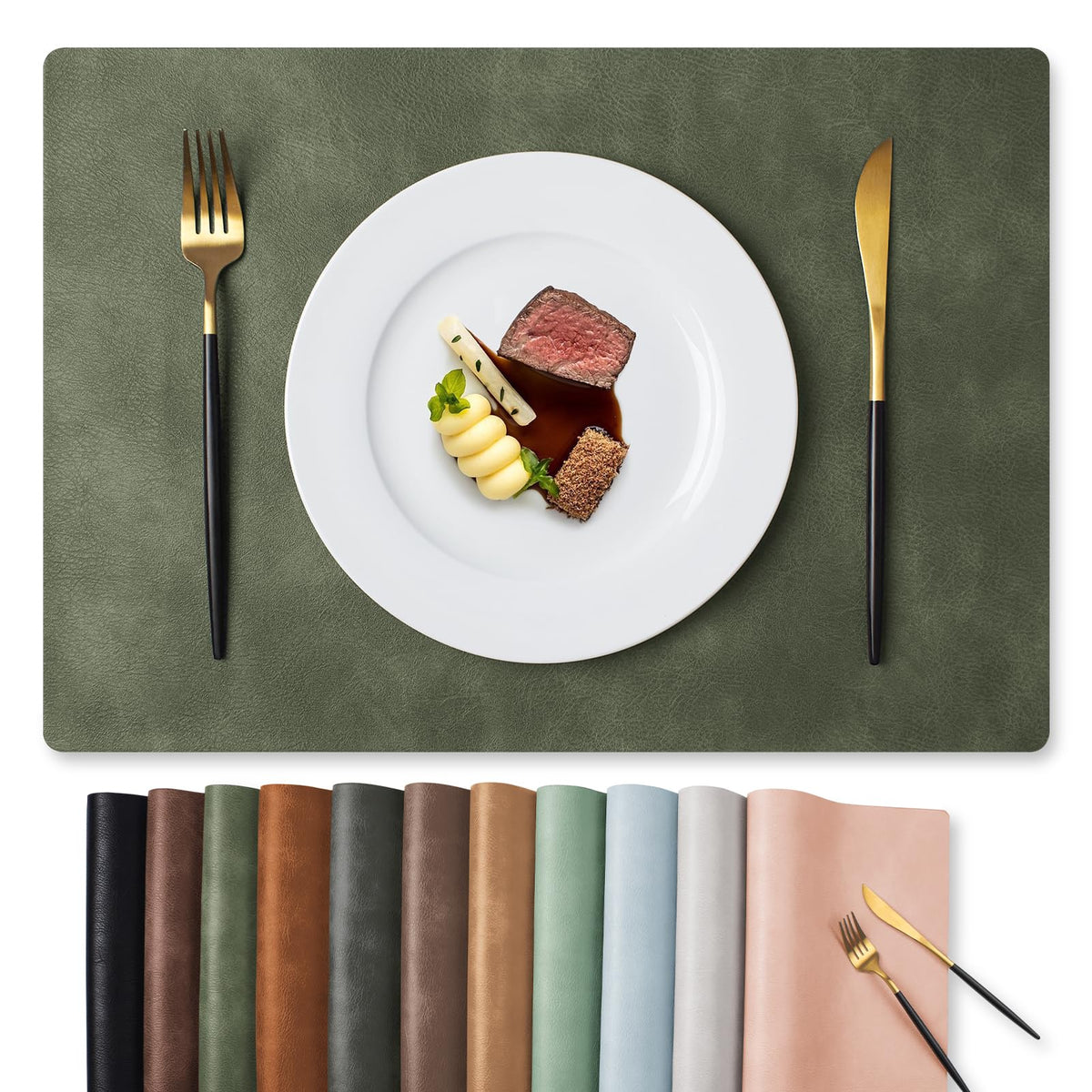 MOSAYT Vinyl Faux Leather Placemats, Set of 8, Reddish Brown