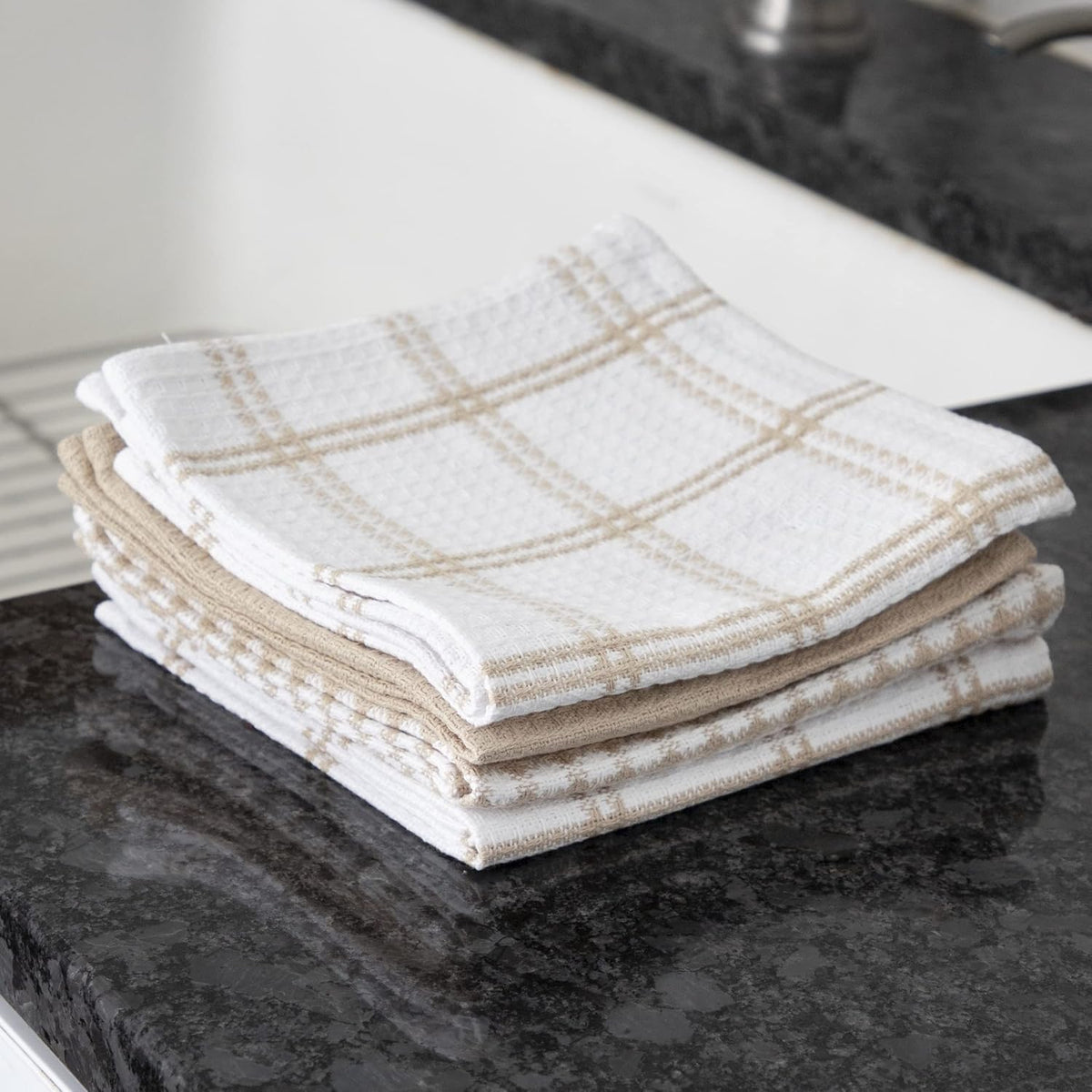 T-Fal Premium Waffle Dish Cloths: Highly Absorbent, Super Soft Long Lasting - 100% Cotton, 12"x13" Towel for Cleaning & Drying, (4-Pack), Sand