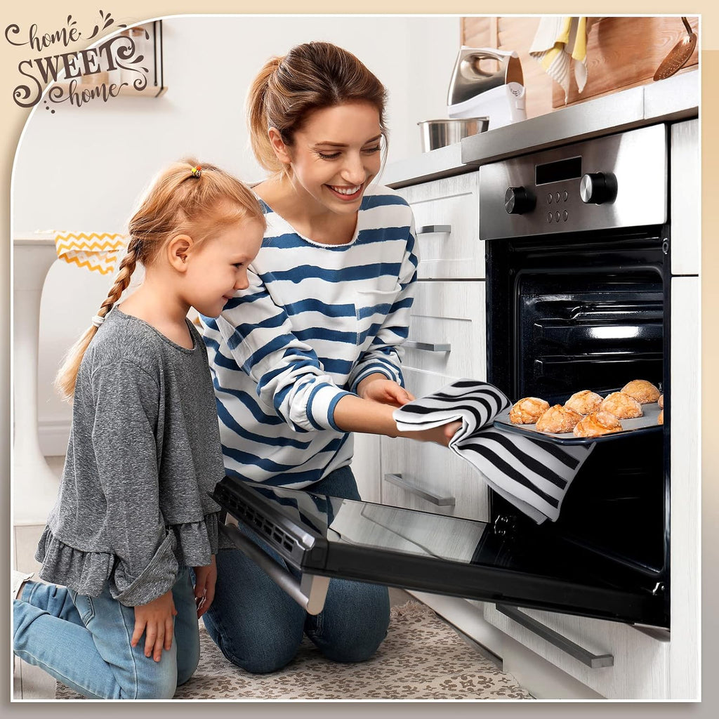 Honoson 4 Pack Black Stripe Kitchen Towels with Home Sweet Home Print