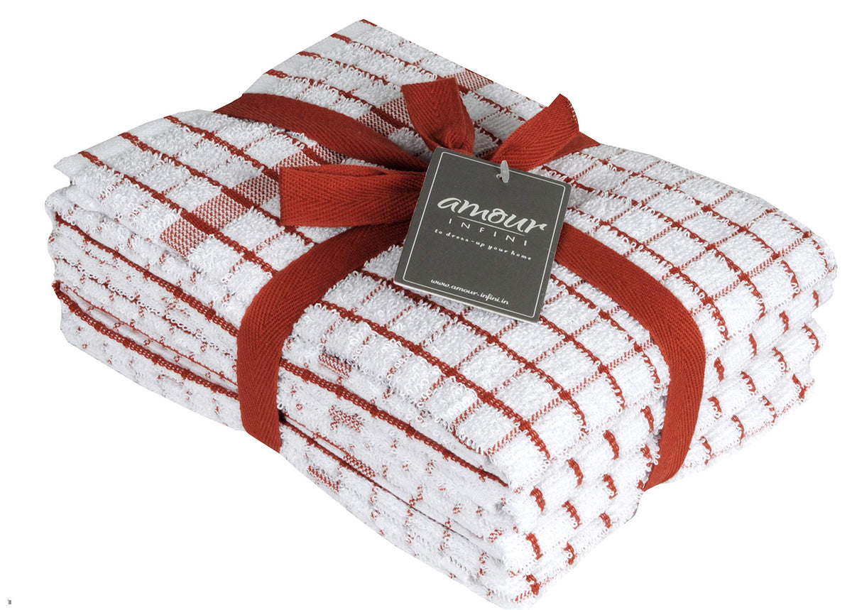 AMOUR INFINI Kitchen Towels Set of 4 - Highly Absorbent, Super Soft Terry Cotton 20x28 Inch Dish Towels with Hanging Loop - Hand & Tea Towels for Cleaning & Drying Dishes (Beige)