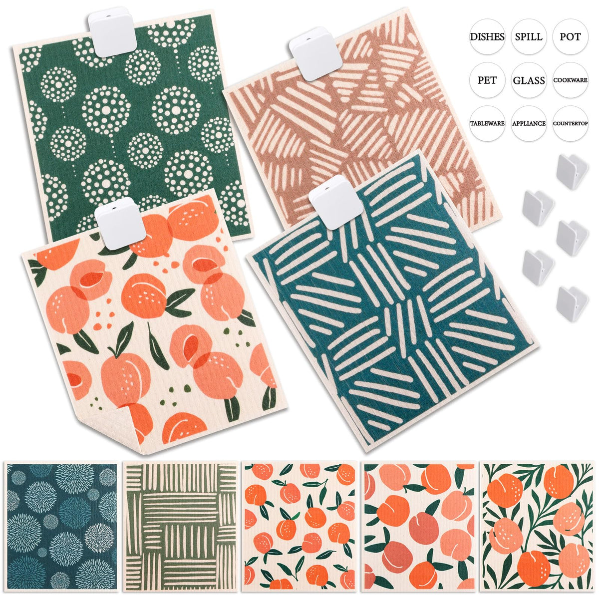 Lucomb Swedish Dish Cloths for Kitchen | 6-Pack Super Absorbent Washable Cleaning Cloths Reusable Paper Towels| Quick-Drying Sponge Wipes No Odor for Party Home Housewarming Kitchen Cleaning