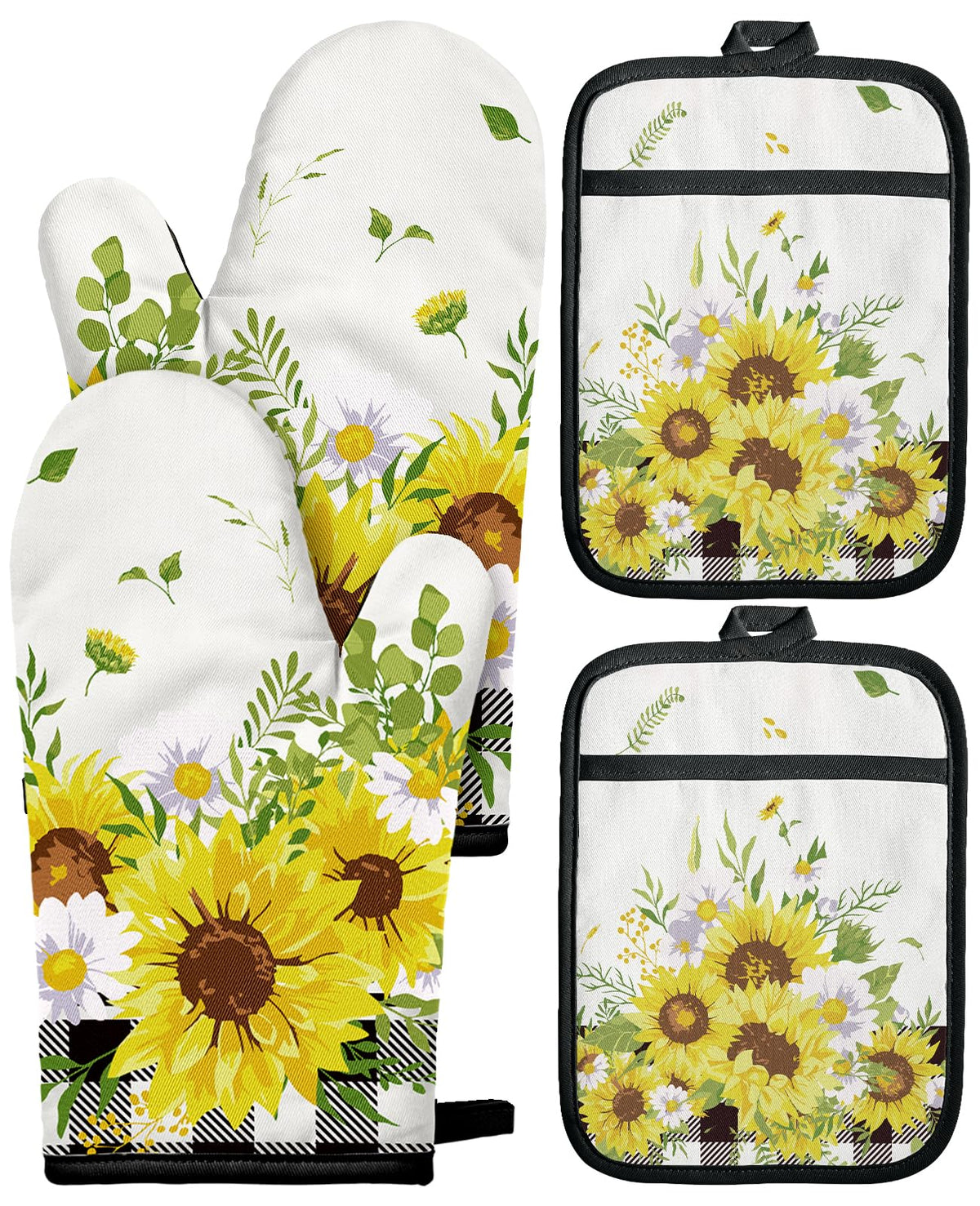 Miss Adola Cotton Oven Mitts and Pot Holders Sets, Lemon Songbird