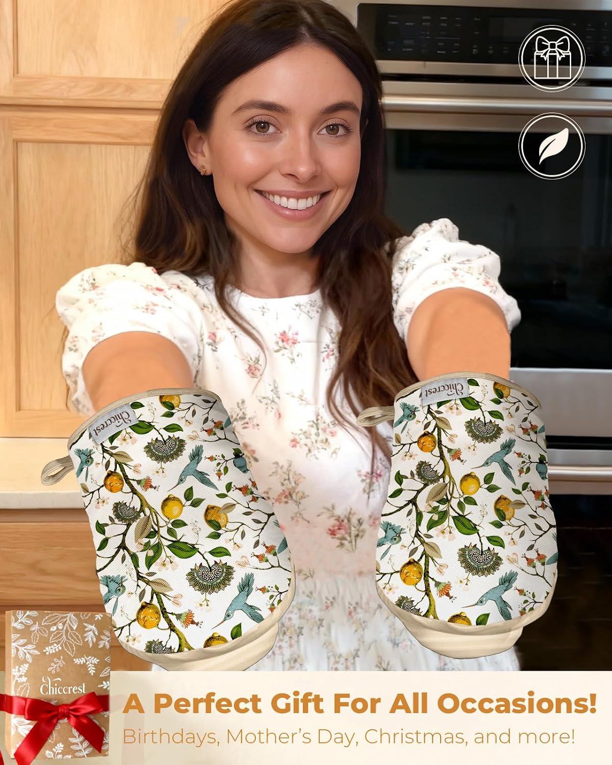 100% Thick Cotton Mini Oven Mitts Silicone Grip Lemon & Birds