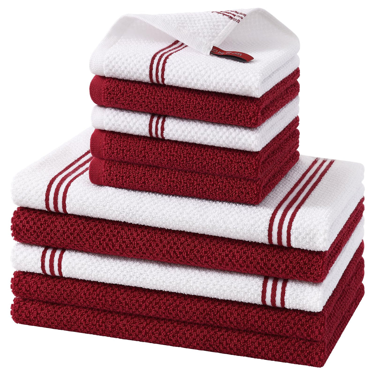 Homaxy Dual Design Kitchen Towels and Dishcloths Set, 8 Pack, Dark Grey