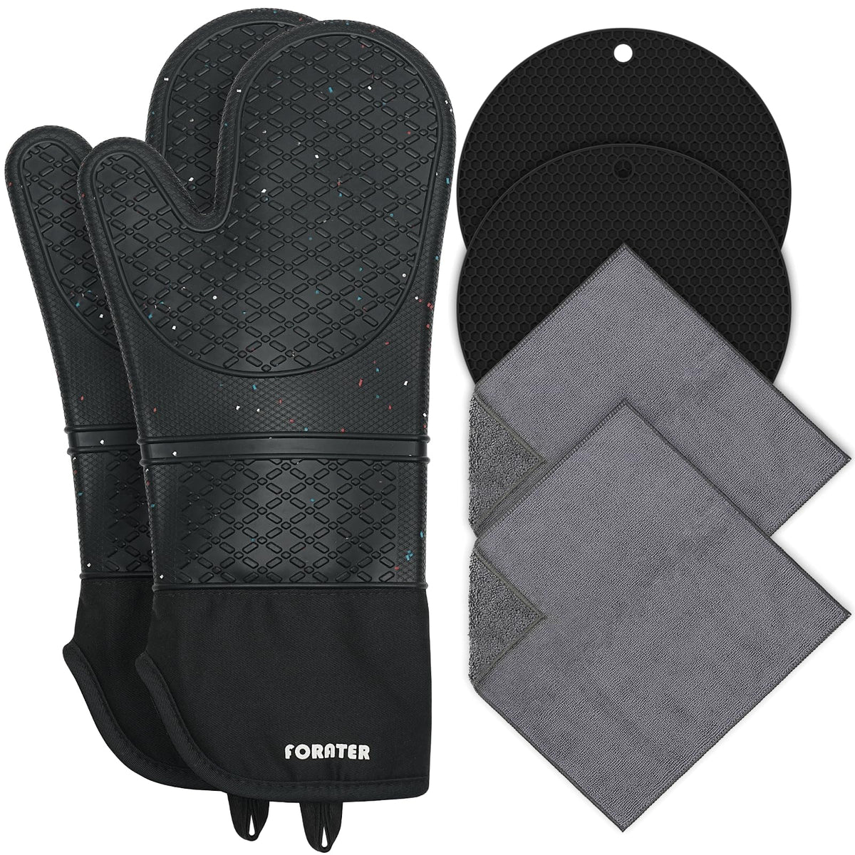 Extra Long Silicone Oven Mitts - Heat Resistant up to 500°F, 15'' Waterproof and Non-Slip Oven Gloves with Soft Quilted Liner - Perfect for BBQ, Cooking, Baking, and Grilling - 1 Pair, White