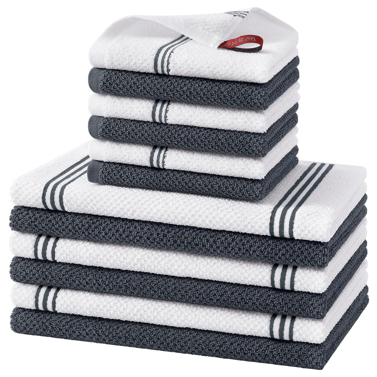Homaxy Dual Design Kitchen Towels and Dishcloths Set, 8 Pack, Dark Grey