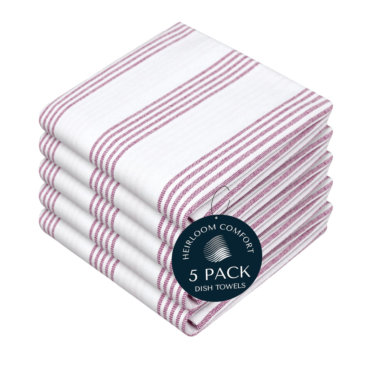 Rust Stripe Dish Towels, 5 Pack, 100% Cotton, Super Absorbent and Quick Dry, Multi Pin Striped Kitchen Towel Set, Durable Wash Cloths for Kitchen Use, Cleaning & Drying Dishes